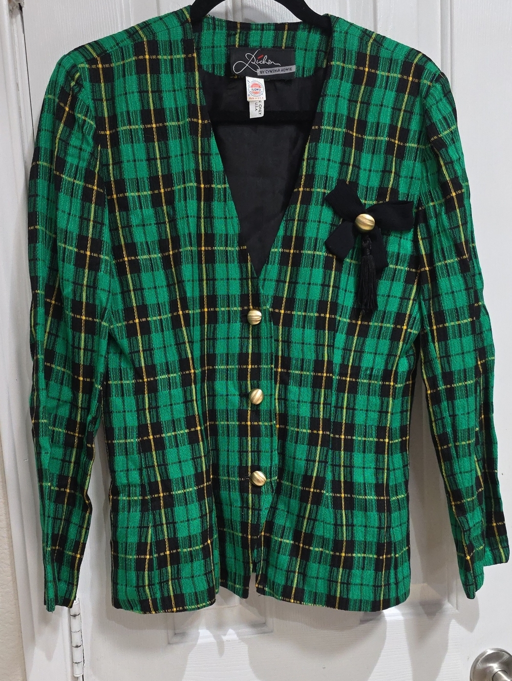 Bichon By Cynthia Howie VINTAGE 80's Green Plaid Button-Front  Jacket Size M